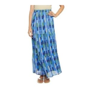 Isaac Mizrahi Live! Ikat Print Tiered Maxi Skirt Size XXS Blue NWOT QVC $59.50
